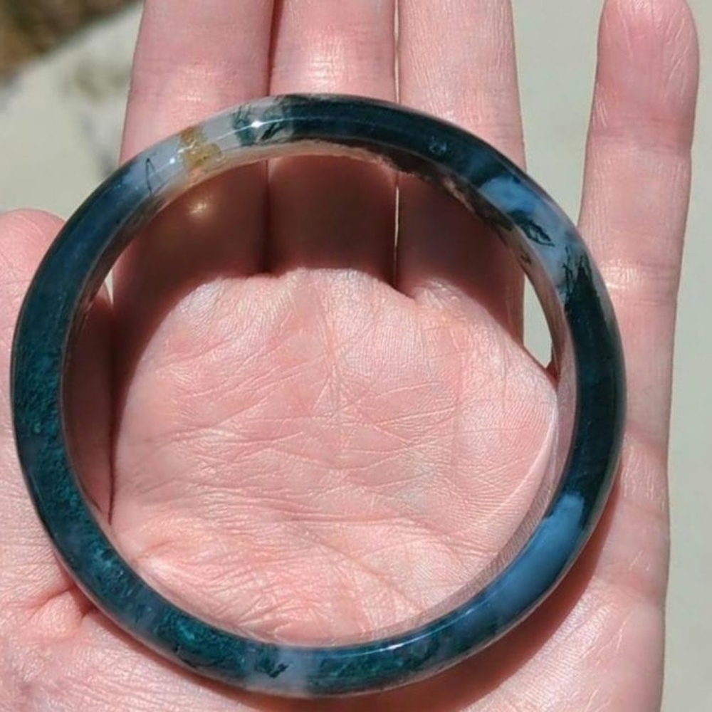Moss Agate bangle bracelet, measures 16mm in width SZ 56mm Handmade